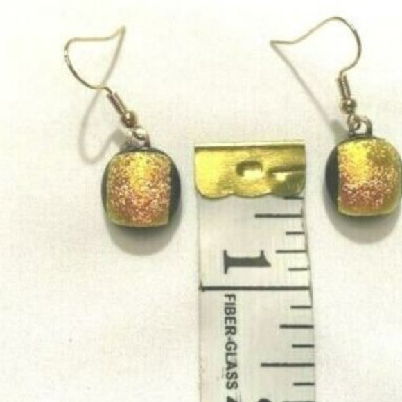 "Handmade" Inca Gold Design "Dichoric" Curve Square Glass Earrings (JM003) - Picture 4 of 5